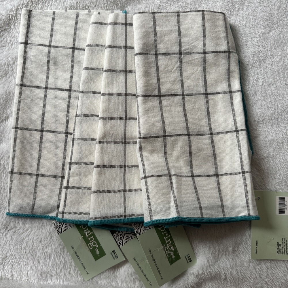 Cloth Dinner Napkins Teal Ivory Gray Striped Set Of 4 The Spring Shop New